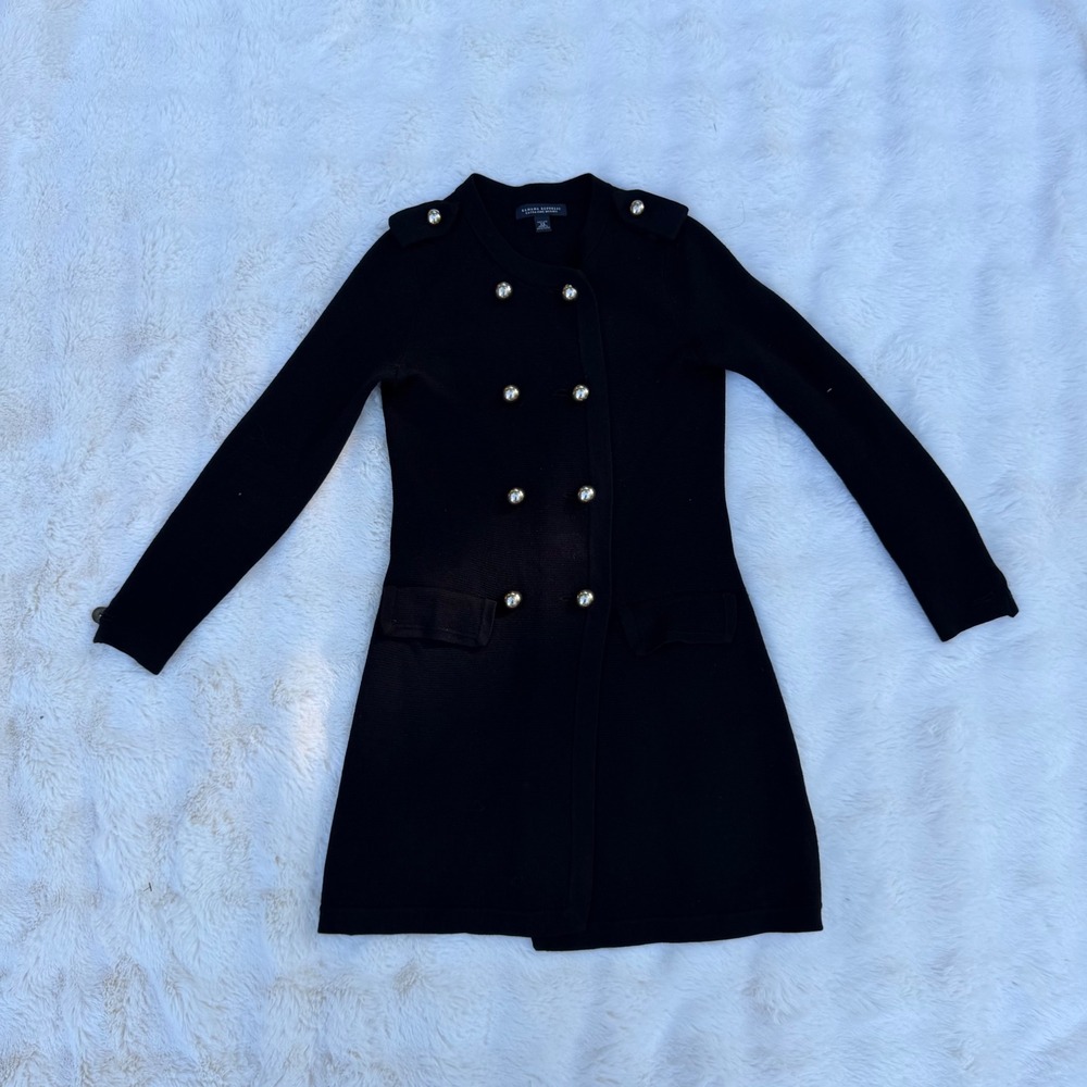 Banana Republic Merino Wool Military Cardigan Coat Black Gold Button Petite XS
